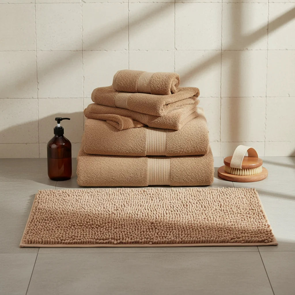 Tapis Chenille Salle de Bain Beige