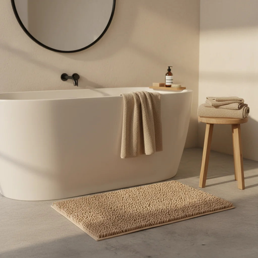 Tapis Chenille Salle de Bain Beige