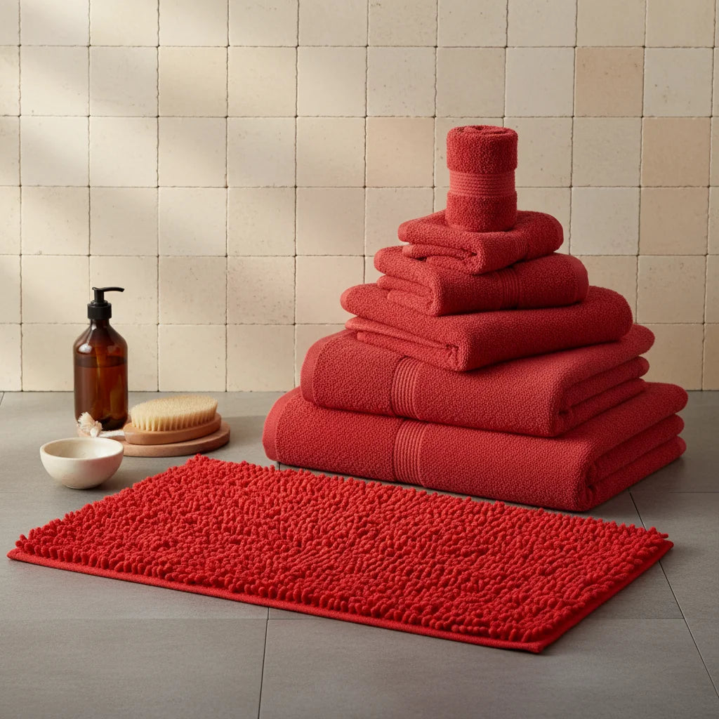 Tapis Chenille Salle De Bain Rouge