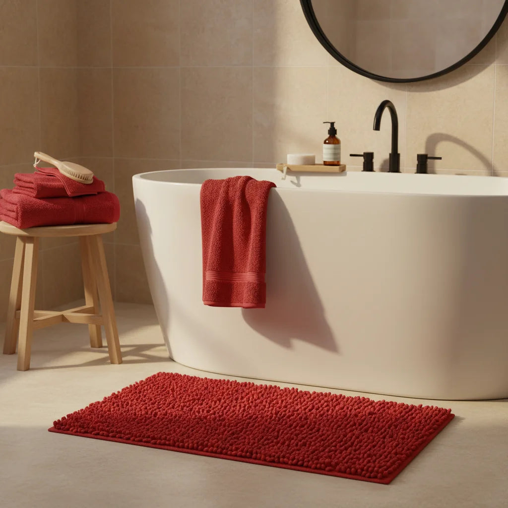 Tapis Chenille Salle De Bain Rouge