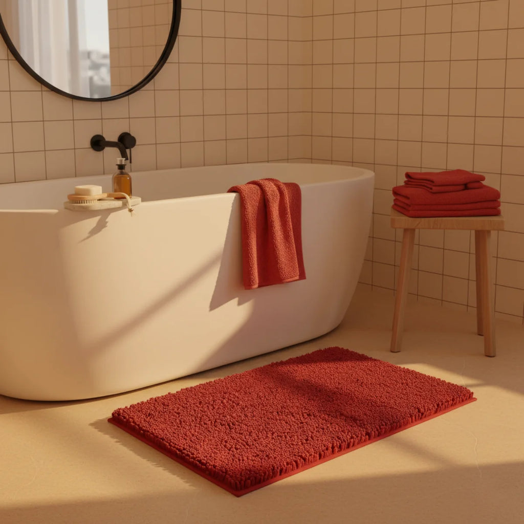 Tapis Chenille Salle De Bain Rouge Brique