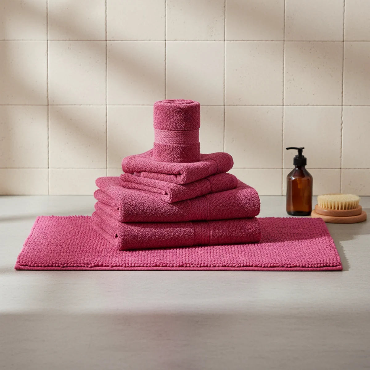 Tapis Chenille Salle De Bain Fuchsia Intense