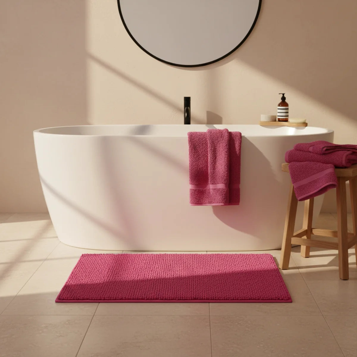 Tapis Chenille Salle De Bain Fuchsia Intense