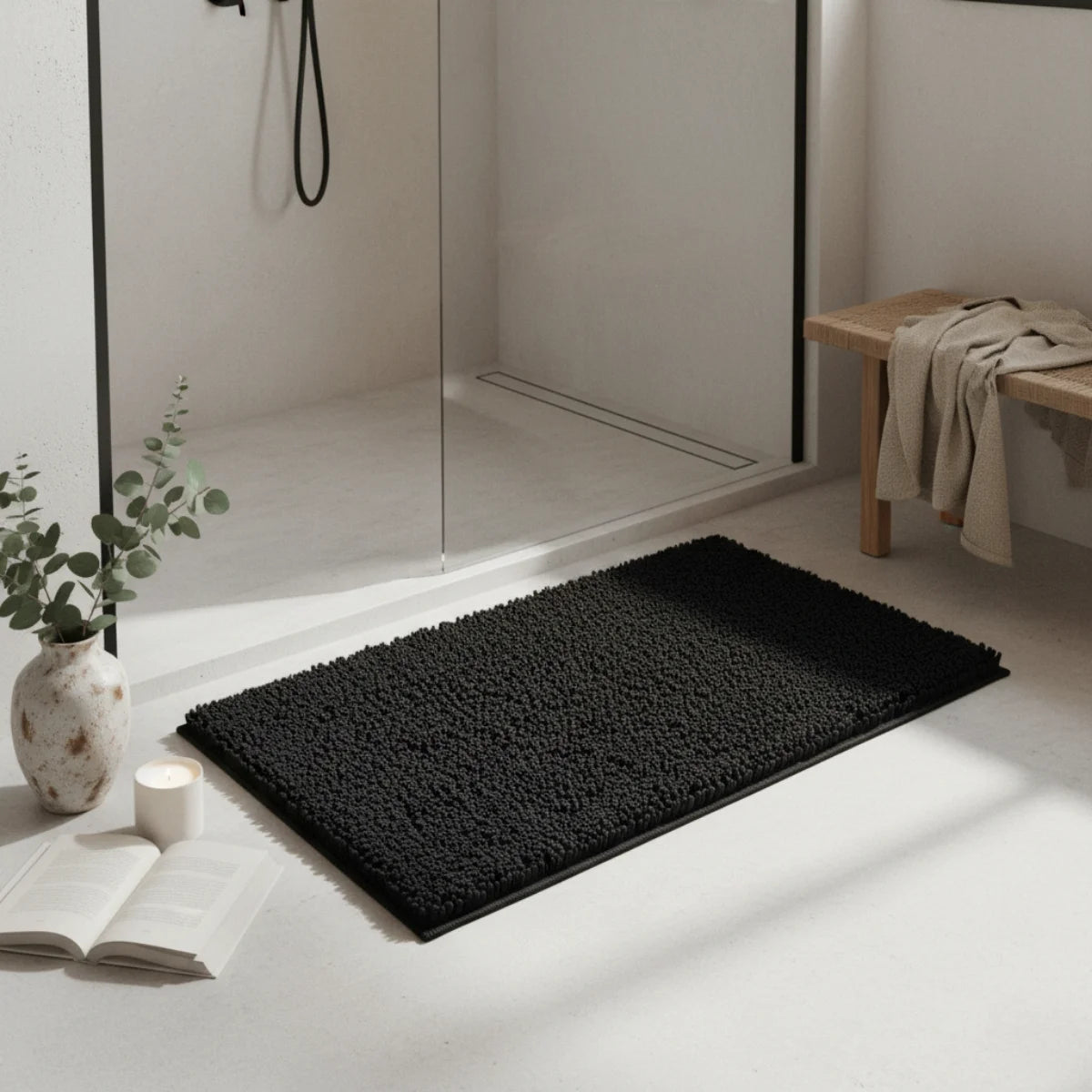 Tapis Chenille Salle De Bain Noir Obsidienne