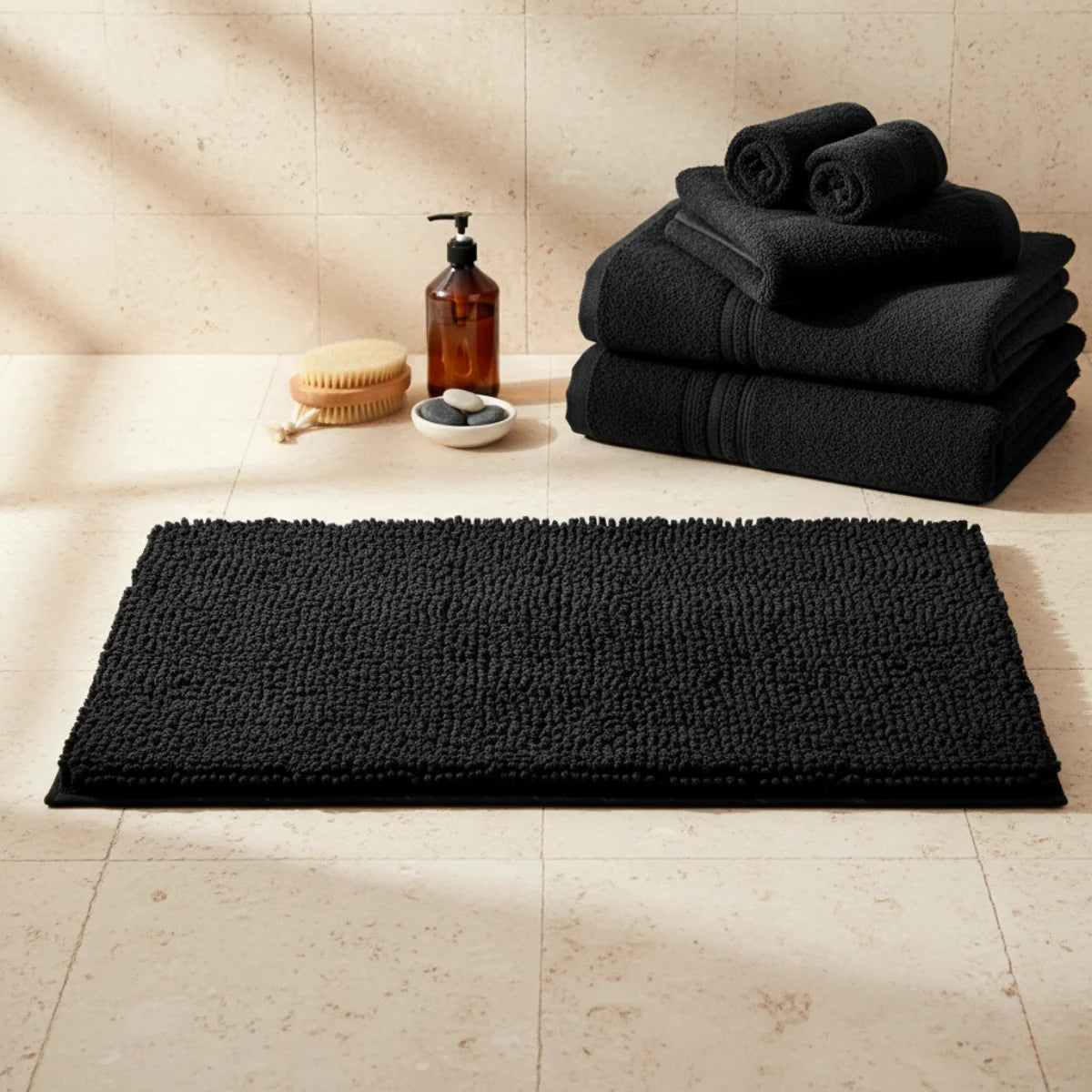 Tapis Chenille Salle De Bain Noir Obsidienne