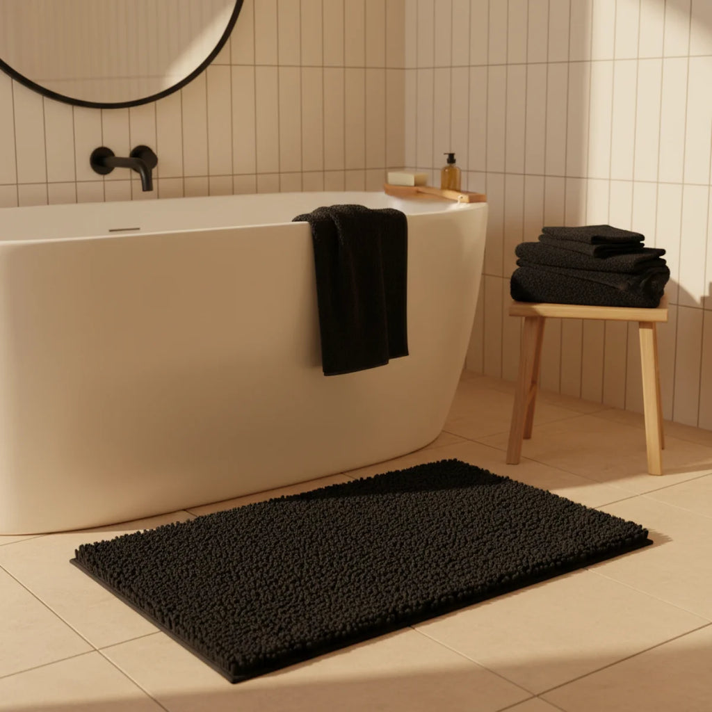 Tapis Chenille Salle De Bain Noir Obsidienne