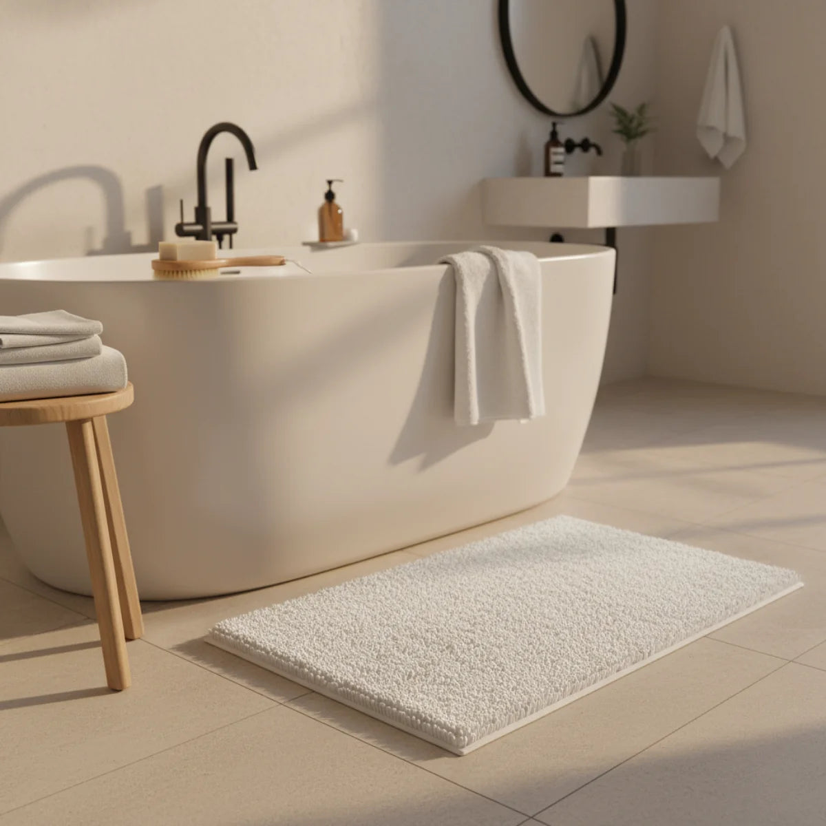 Tapis Chenille Salle De Bain Blanc Neige