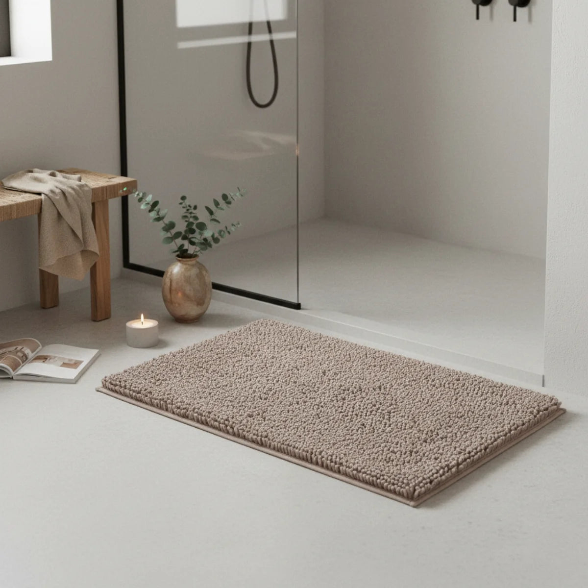 Tapis Chenille Salle De Bain Beige Taupe
