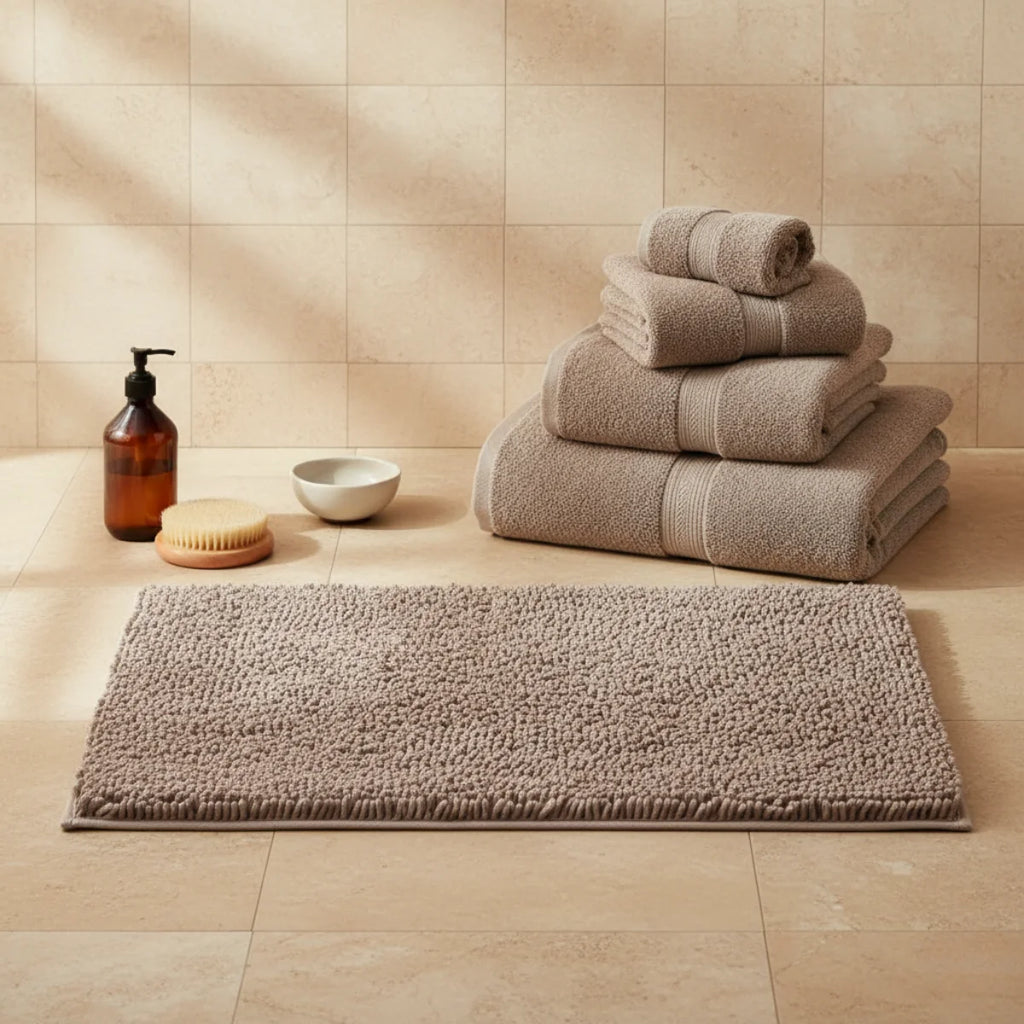 Tapis Chenille Salle De Bain Beige Taupe