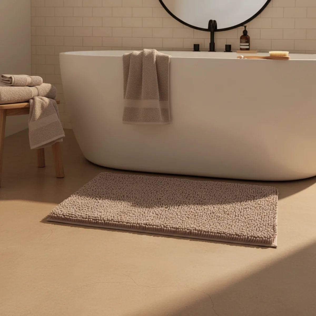 Tapis Chenille Salle De Bain Beige Taupe