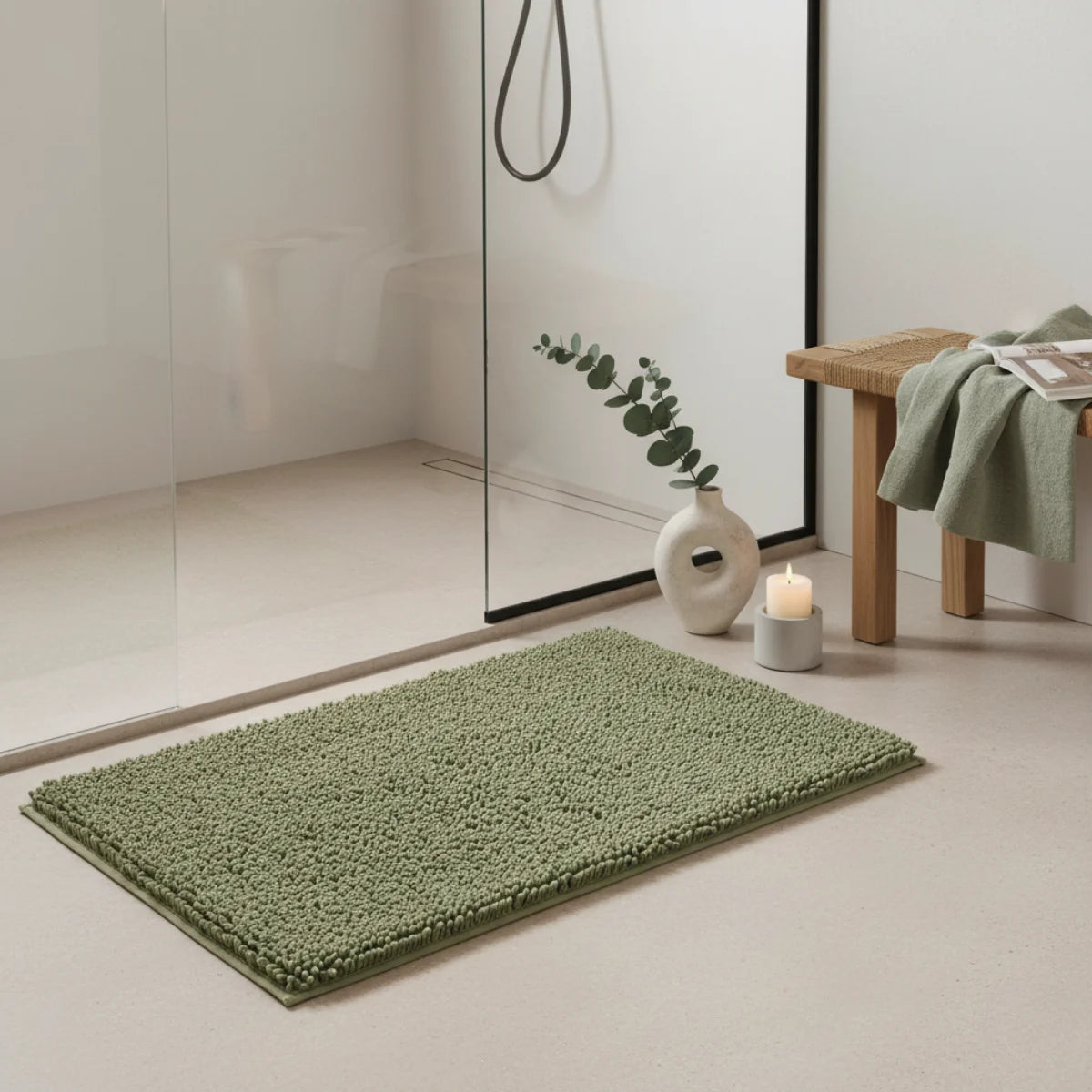 Tapis Chenille Salle De Bain Vert Olive