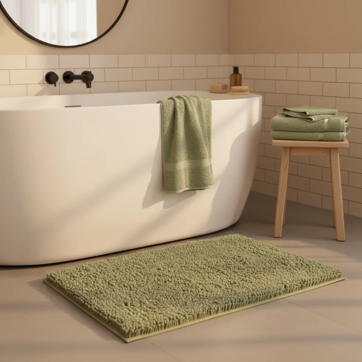 Tapis Chenille Salle De Bain Vert Olive