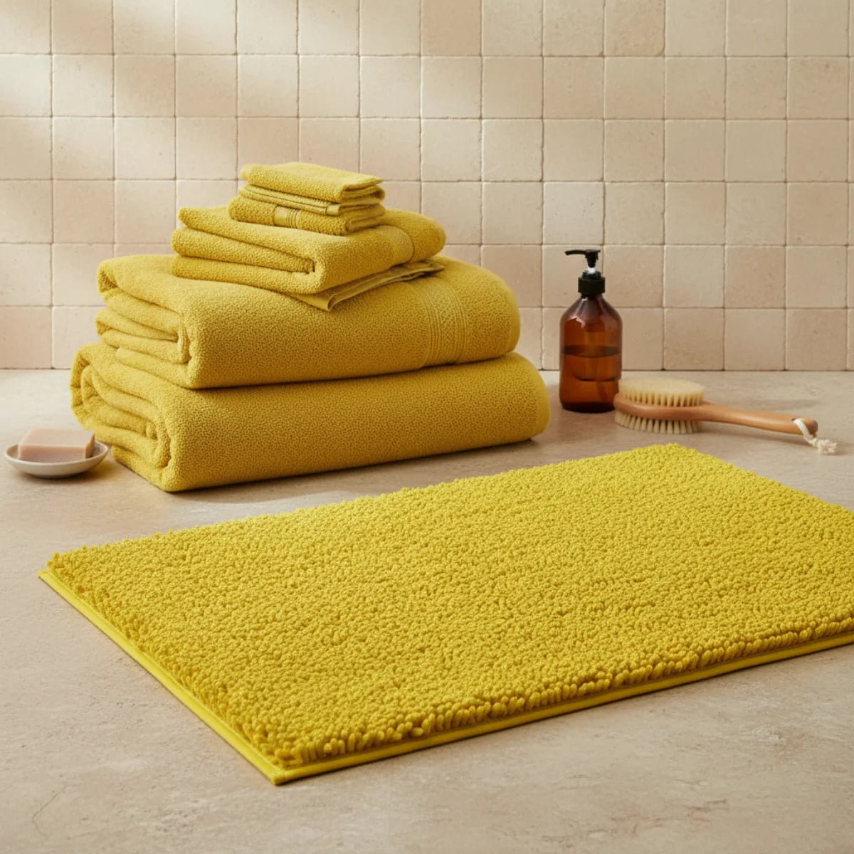 Tapis Chenille Salle De Bain Jaune Moutarde