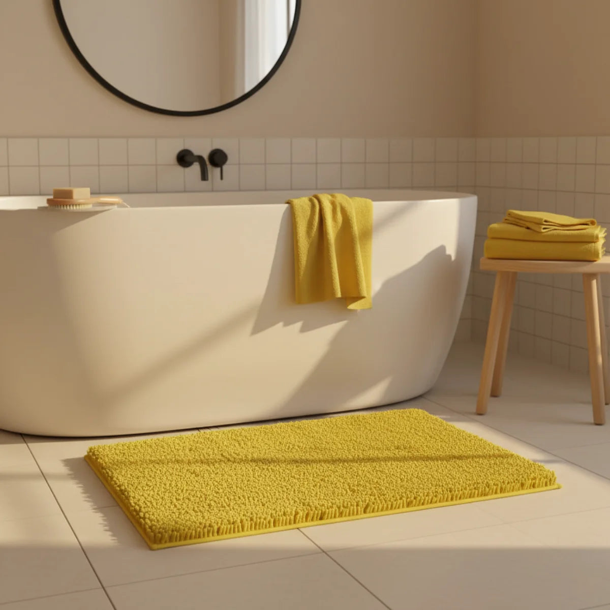 Tapis Chenille Salle De Bain Rose Poudré