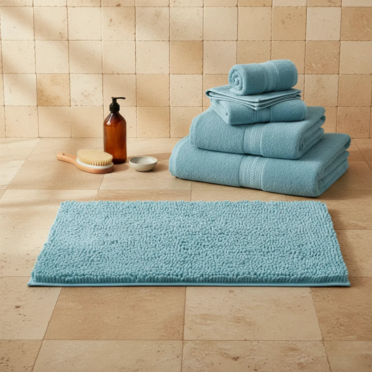 Tapis Chenille Salle De Bain Bleu Azur