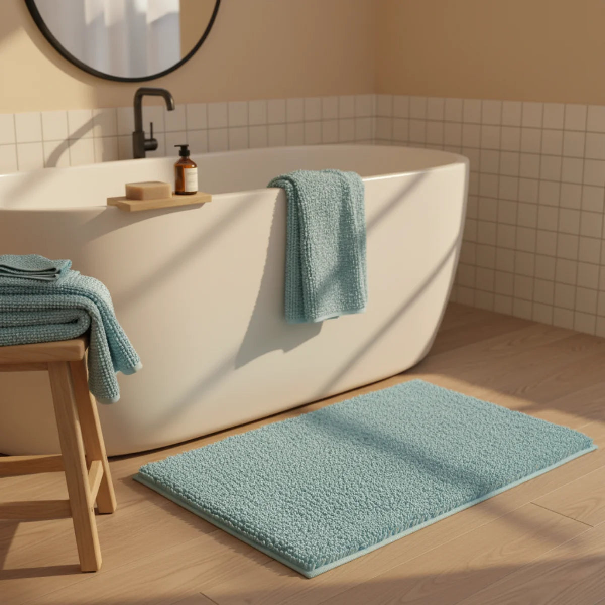 Tapis Chenille Salle De Bain Bleu Azur