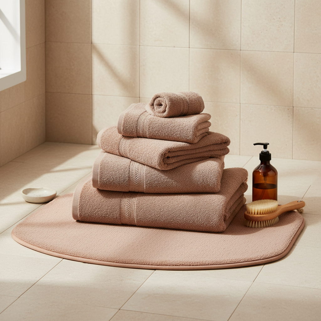 Tapis De Bain Demi Lune Microfibre Beige Rosé