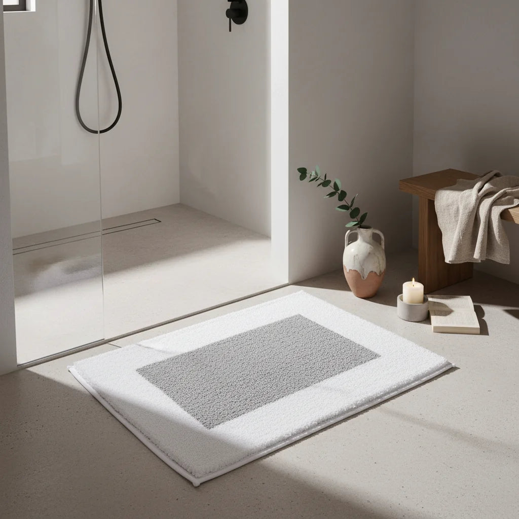 Tapis De Bain Absorbant Antidérapant Cadre Blanc