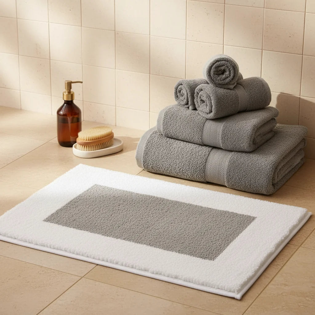 Tapis De Bain Absorbant Antidérapant Cadre Blanc