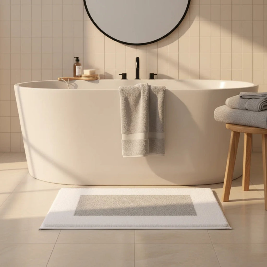 Tapis De Bain Absorbant Antidérapant Cadre Blanc