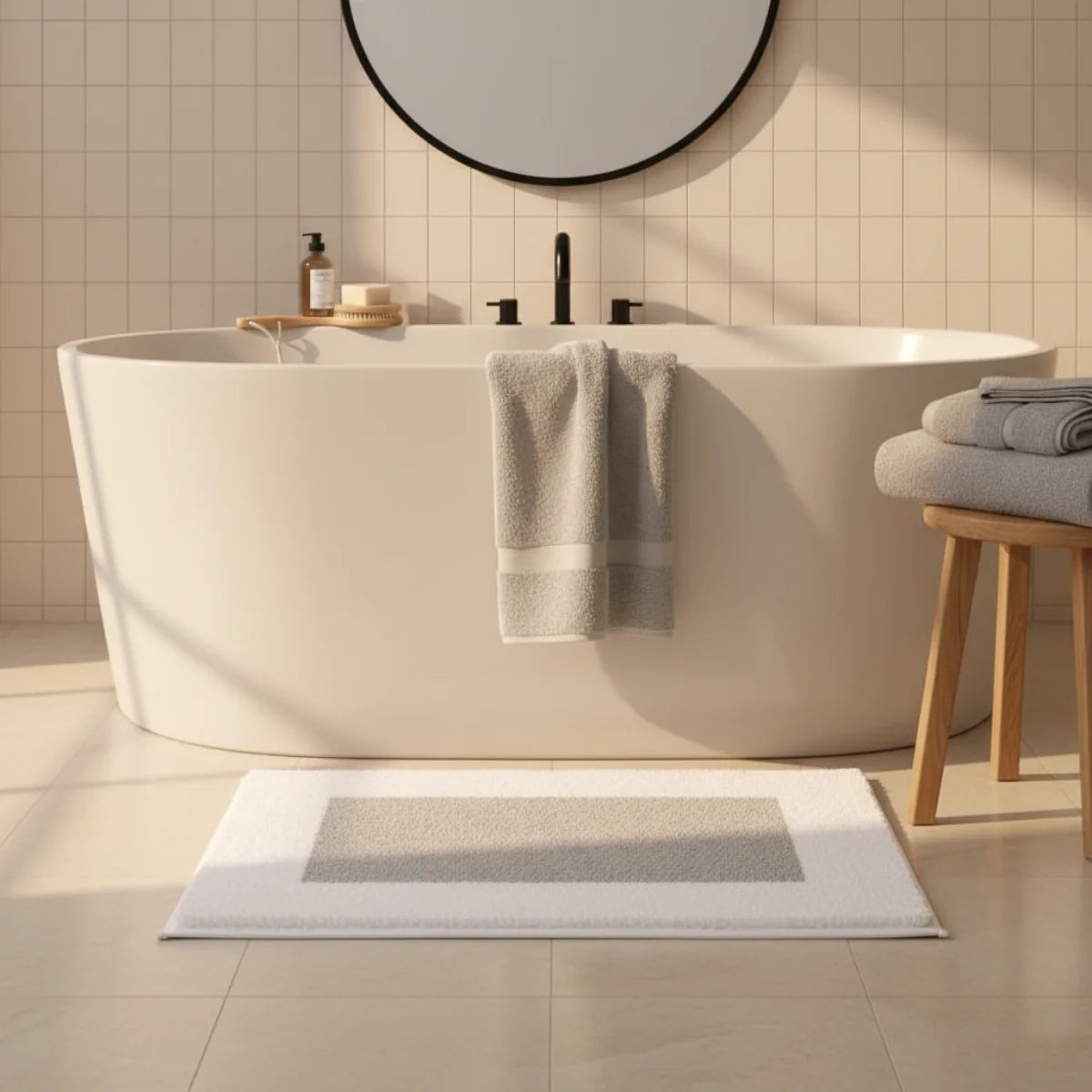 Tapis De Bain Absorbant Antidérapant Cadre Blanc