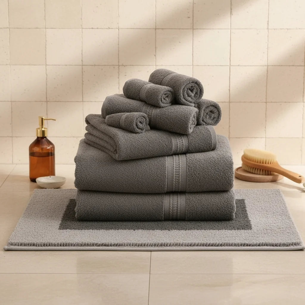 Tapis De Bain Absorbant Antidérapant Cadre Gris