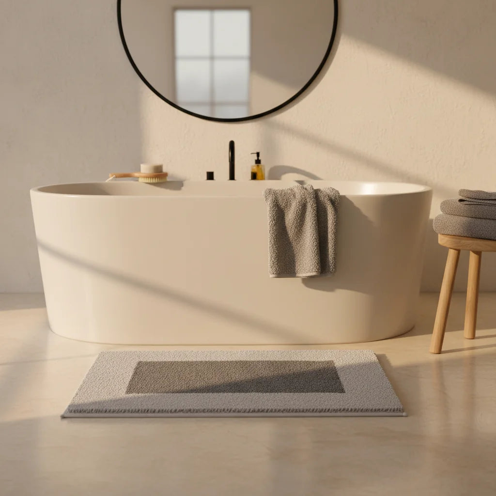 Tapis De Bain Absorbant Antidérapant Cadre Gris