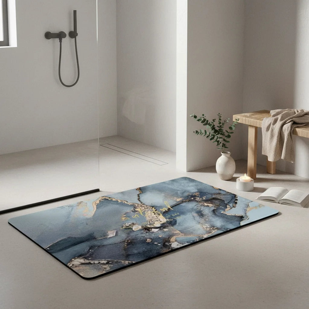Tapis De Bain Anti Dérapant 80x50CM Minéral Bleuté