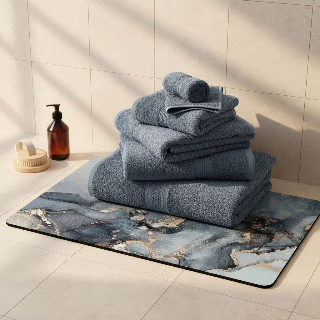 Tapis De Bain Anti Dérapant 80x50CM Minéral Bleuté