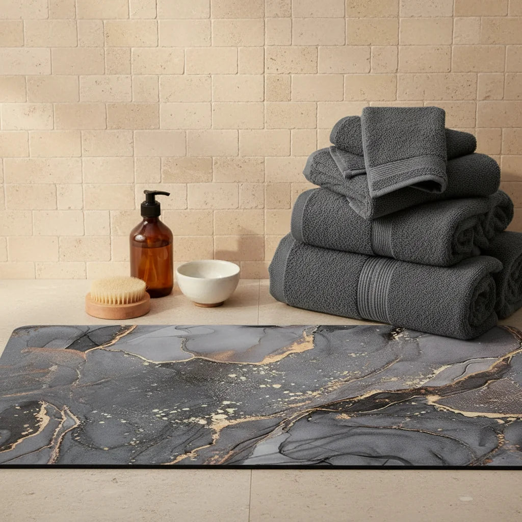 Tapis De Bain Anti Dérapant 80x50CM Minéral Doux