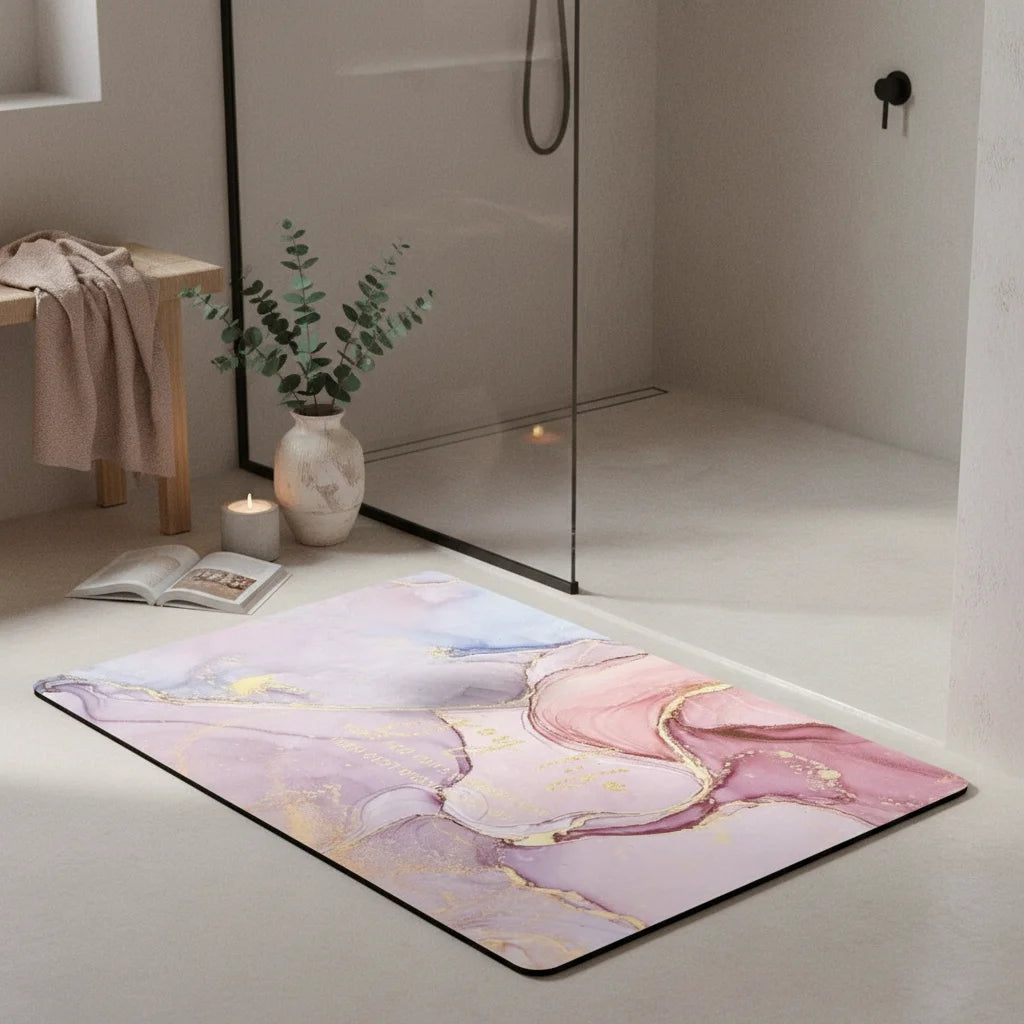 Tapis De Bain Anti Dérapant 80x50CM Minéral Rosé
