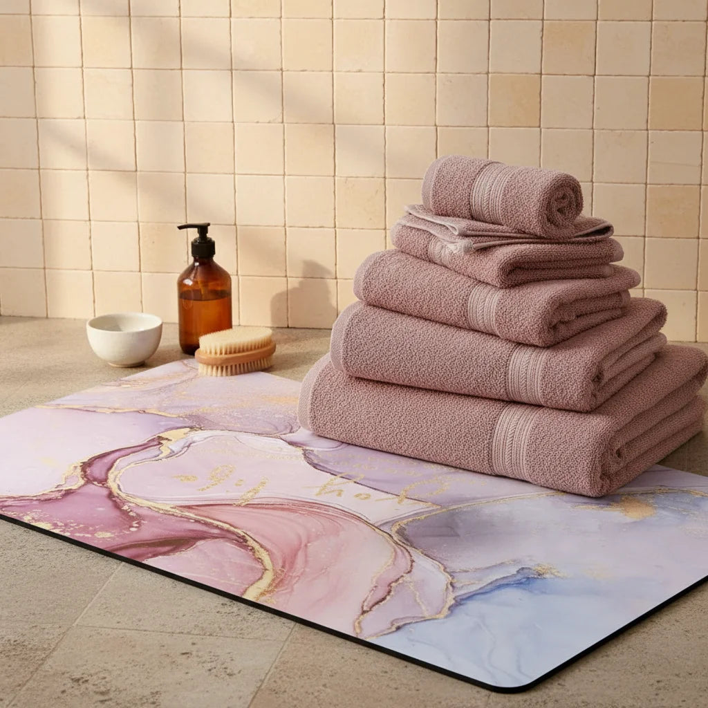 Tapis De Bain Anti Dérapant 80x50CM Minéral Rosé