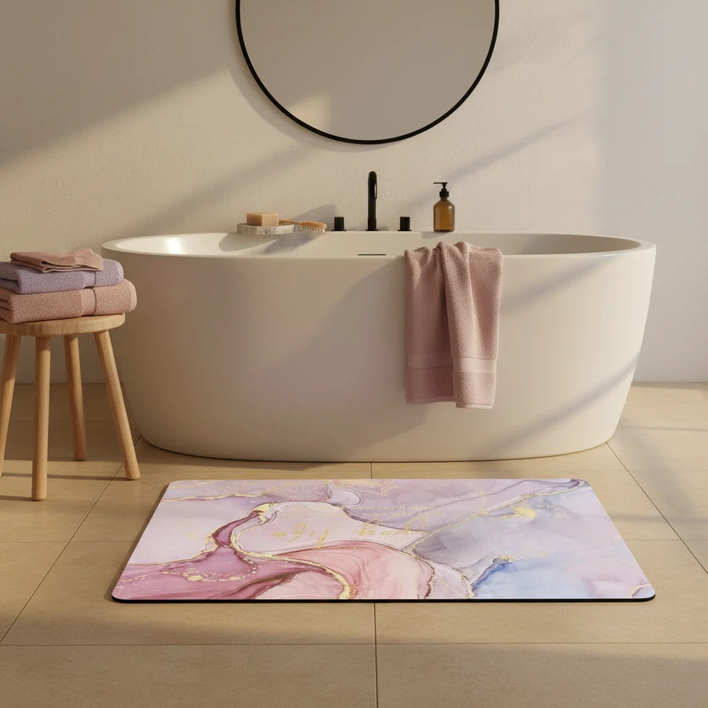 Tapis De Bain Anti Dérapant 80x50CM Minéral Rosé