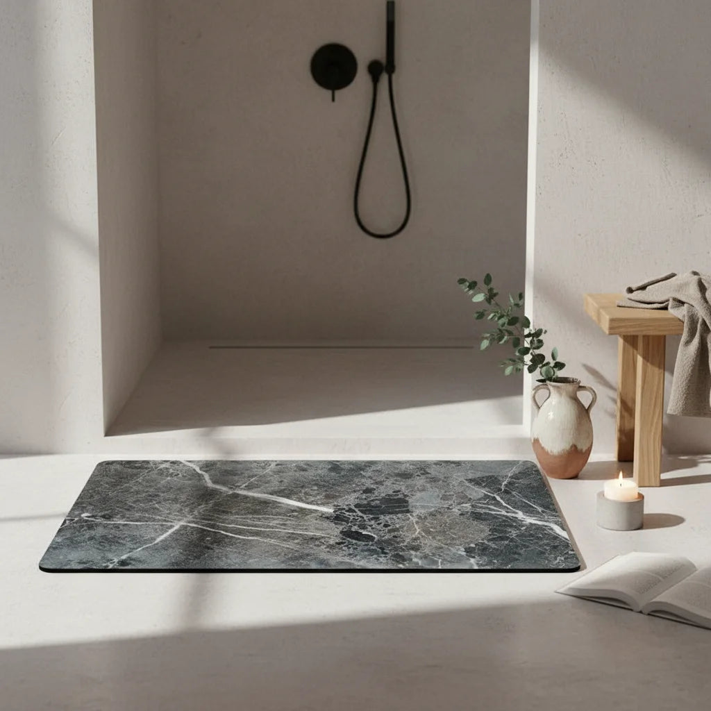 Tapis De Bain Anti Dérapant 80x50CM Minéral Sombre