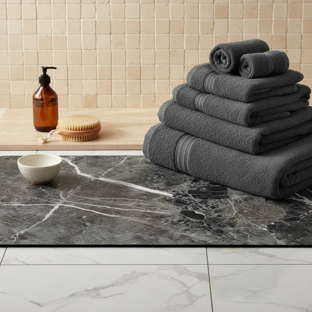 Tapis De Bain Anti Dérapant 80x50CM Minéral Sombre