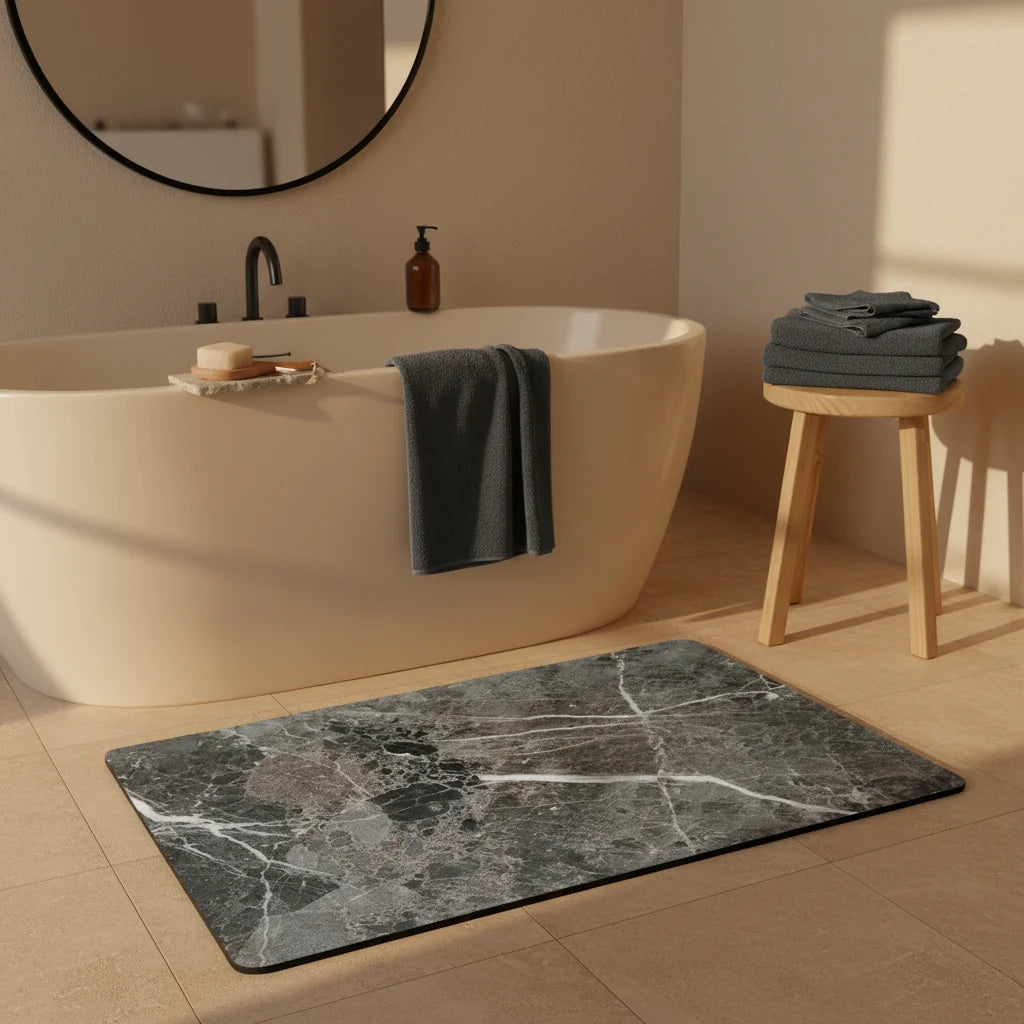 Tapis De Bain Anti Dérapant 80x50CM Minéral Sombre
