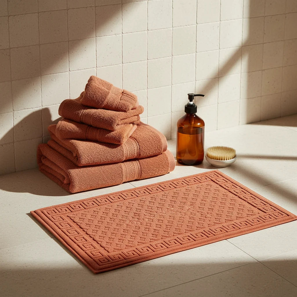 Tapis De Bain Antidérapant Coton Orange Brique