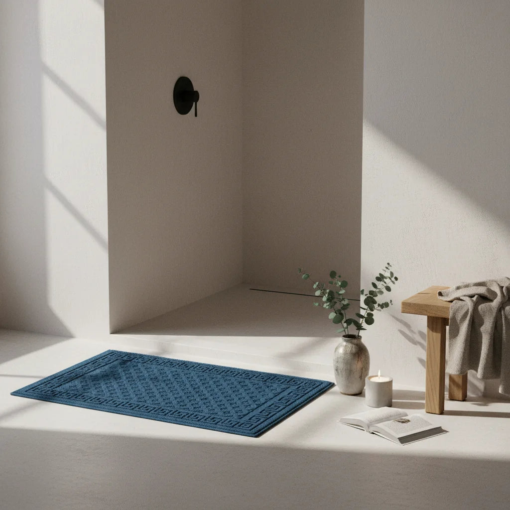 Tapis De Bain Antidérapant Coton Bleu Canard