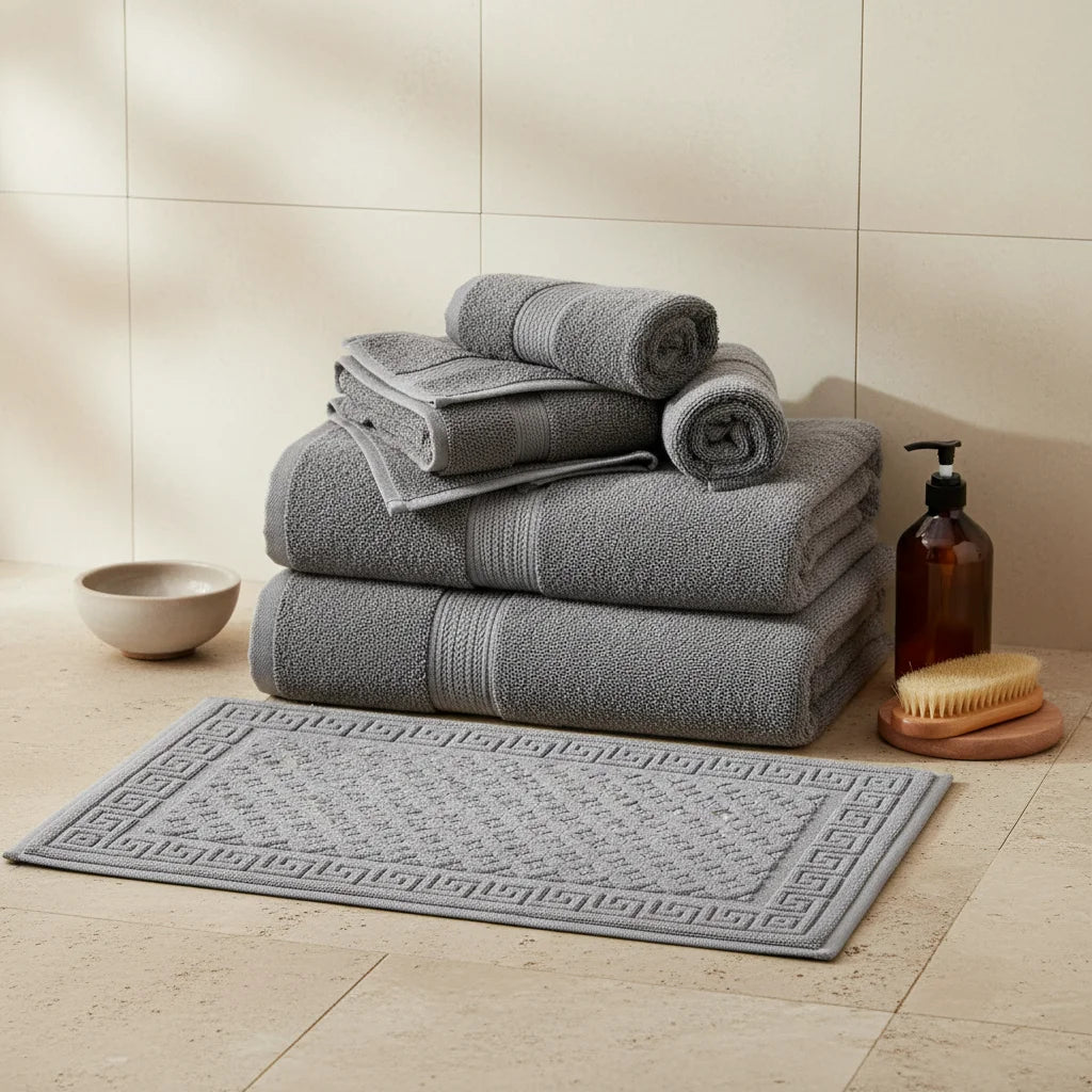 Tapis De Bain Antidérapant Coton Gris Pierre