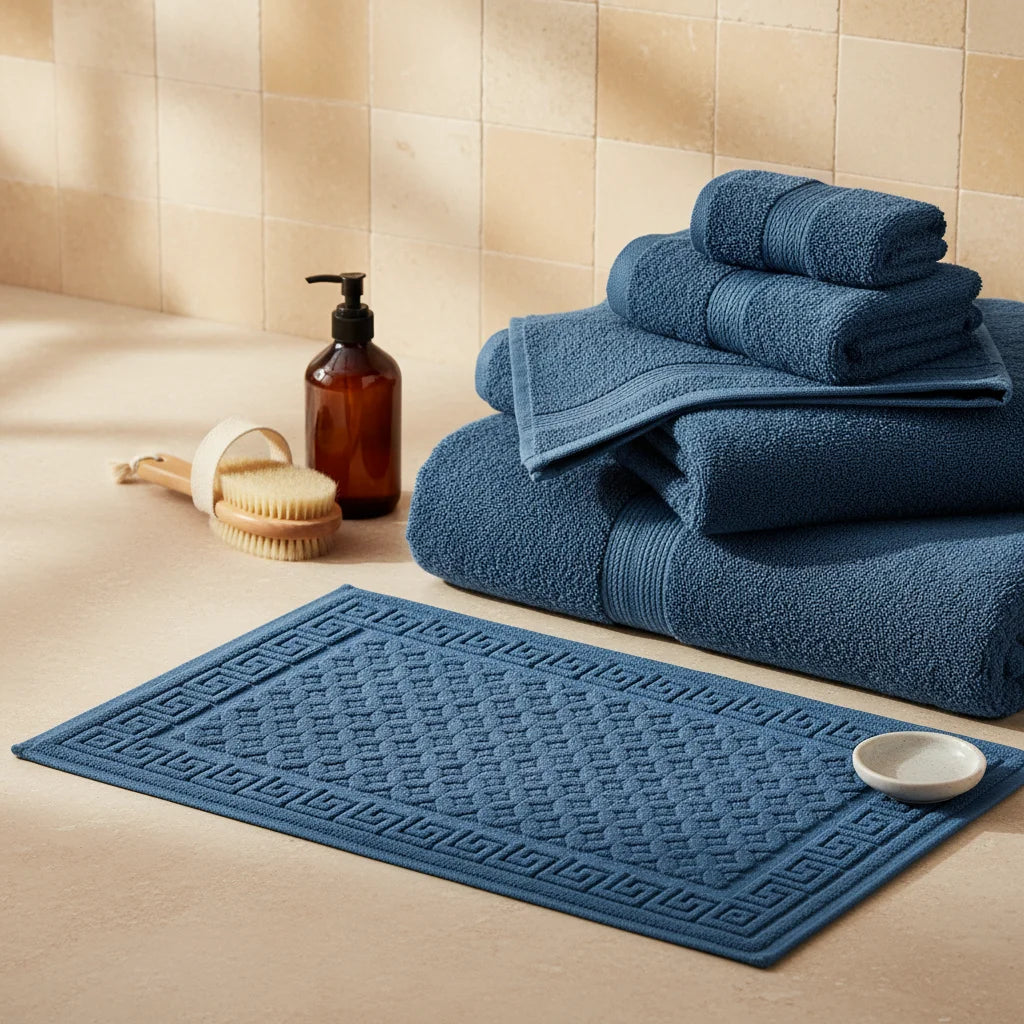 Tapis De Bain Antidérapant Coton Bleu Canard