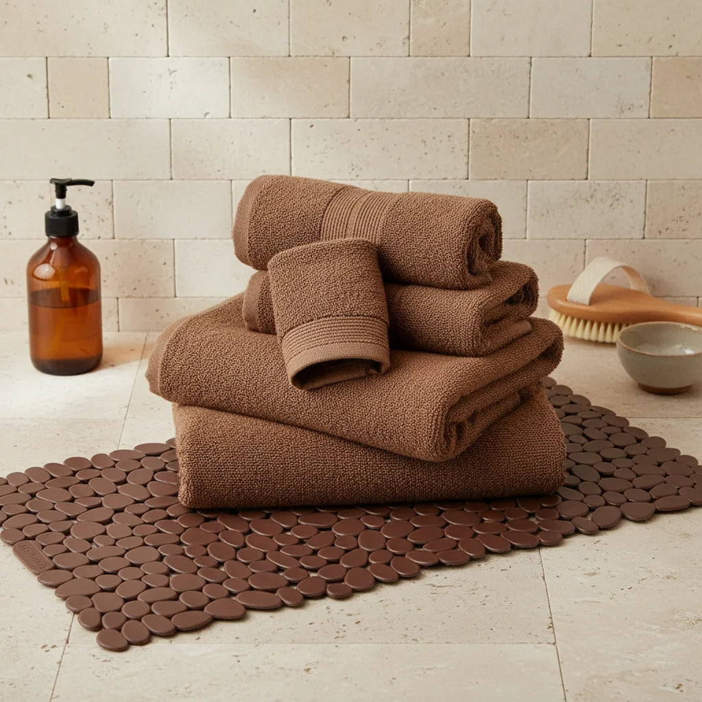 Tapis de Bain Antidérapant en Plastique - Galets Galets Taupe