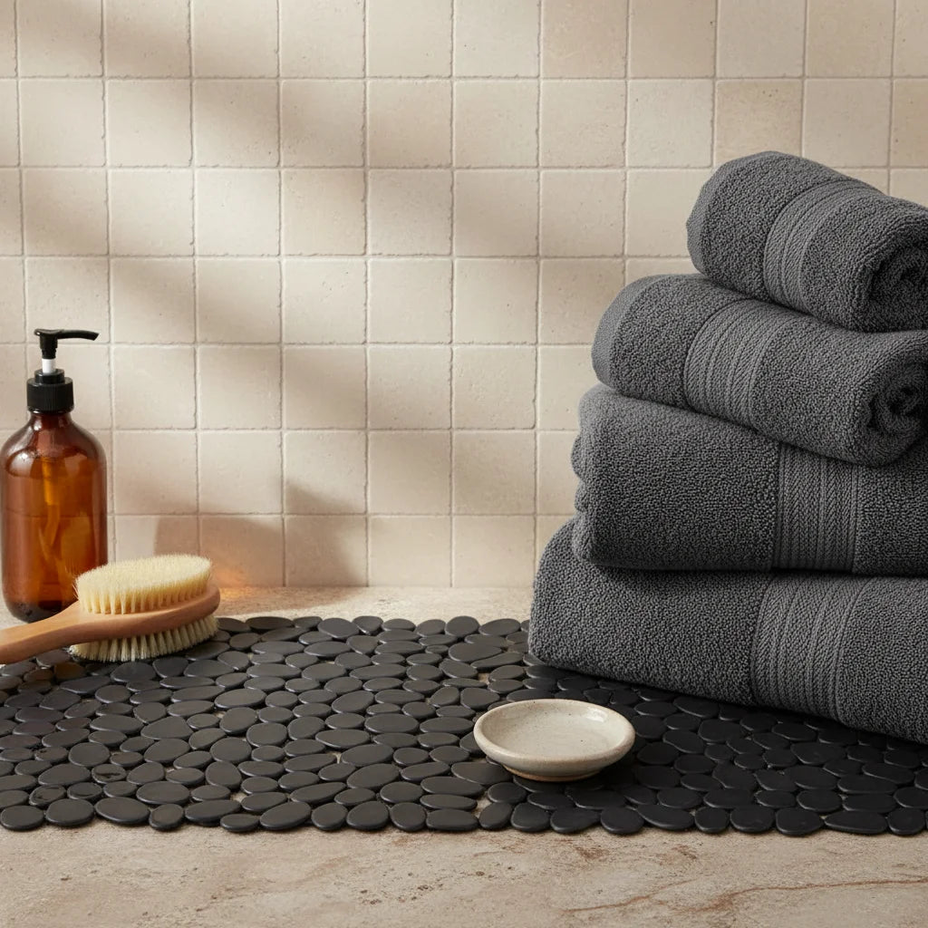 Tapis de Bain Antidérapant en Plastique - Galets Noir Galets