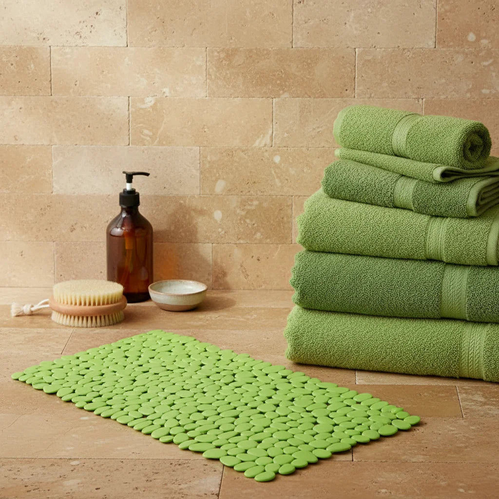 Tapis de Bain Antidérapant en Plastique - Galets Vert Galets