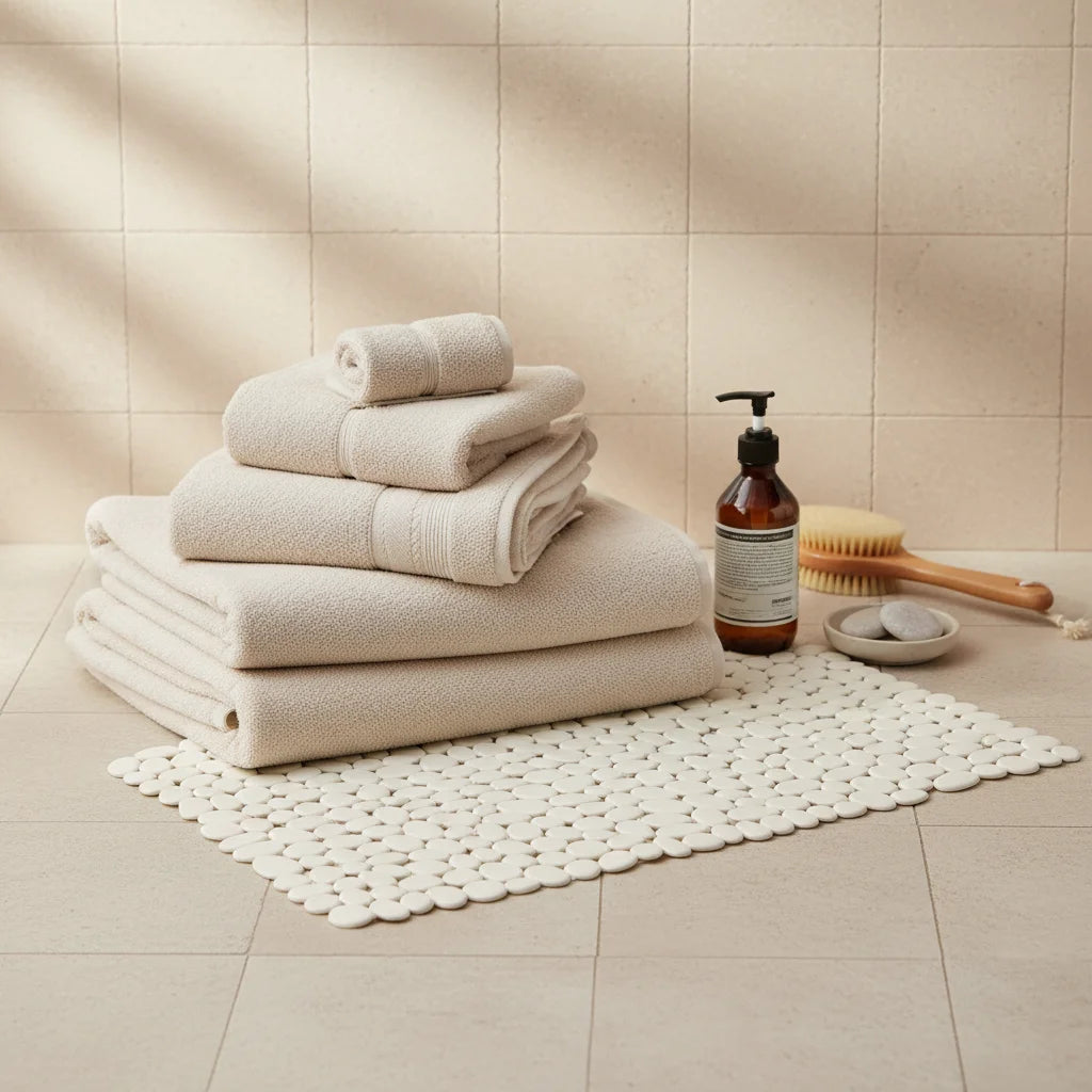 Tapis de Bain Antidérapant en Plastique - Galets Blanc Galets