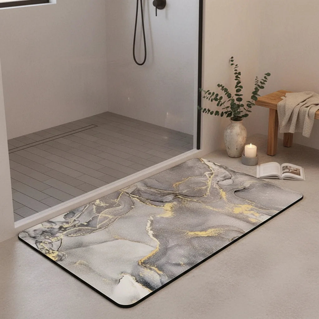 Tapis de Bain Antidérapant Haut de Gamme Marbre Nuage
