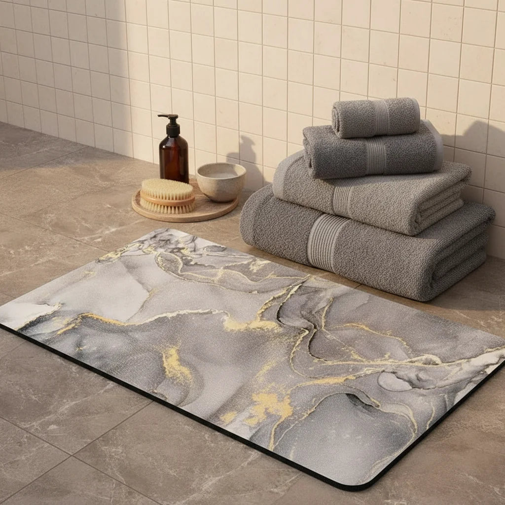 Tapis de Bain Antidérapant Haut de Gamme Marbre Nuage
