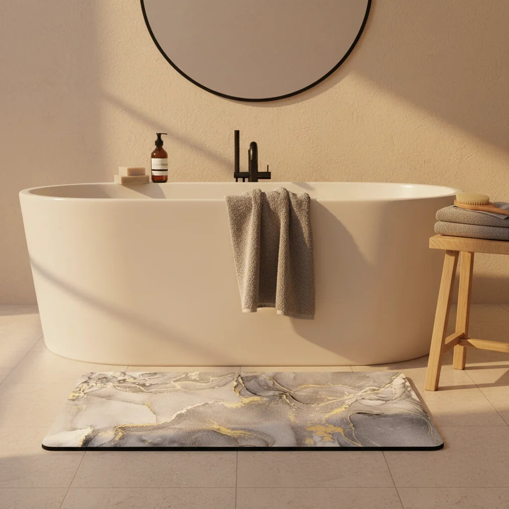 Tapis de Bain Antidérapant Haut de Gamme Marbre Nuage