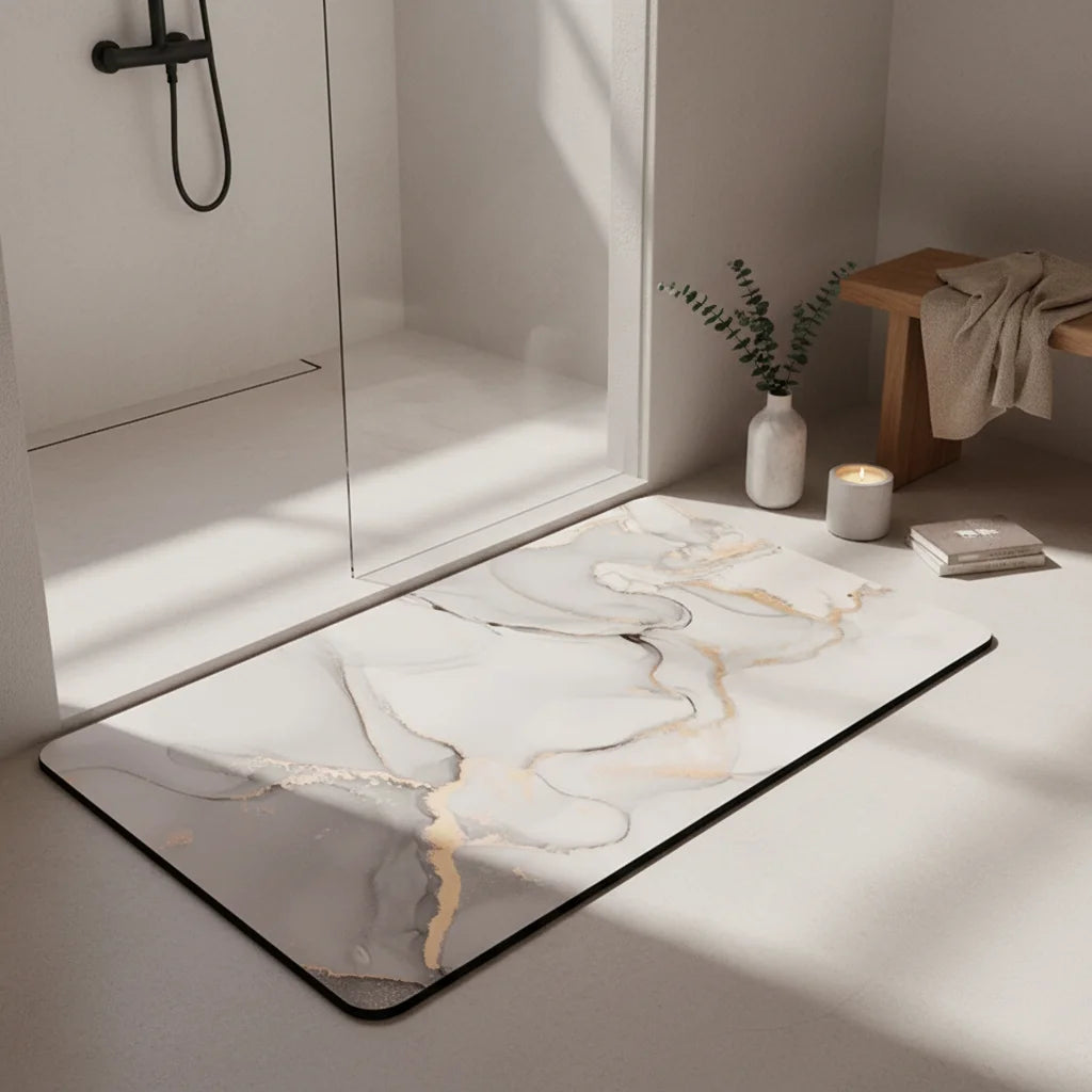 Tapis de Bain Antidérapant Haut de Gamme Marbre Sable