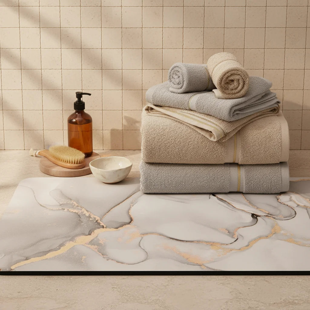 Tapis de Bain Antidérapant Haut de Gamme Marbre Sable
