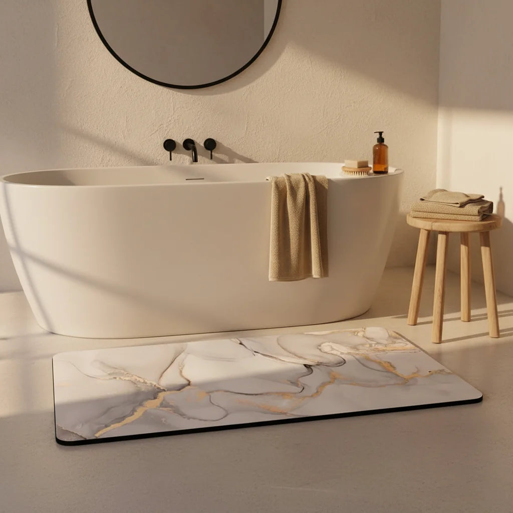 Tapis de Bain Antidérapant Haut de Gamme Marbre Sable